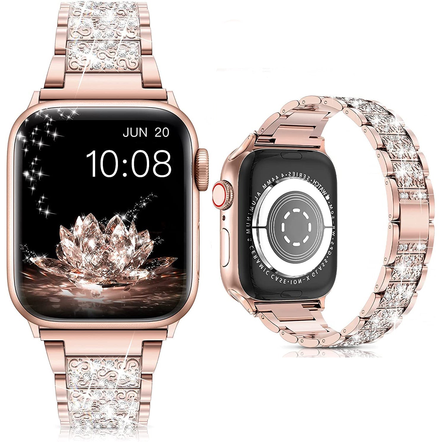 Diamond Rhinestone Stainless Steel Metal Wristband Strap Rose Gold Watch Band - Tophatter Daily Deals
